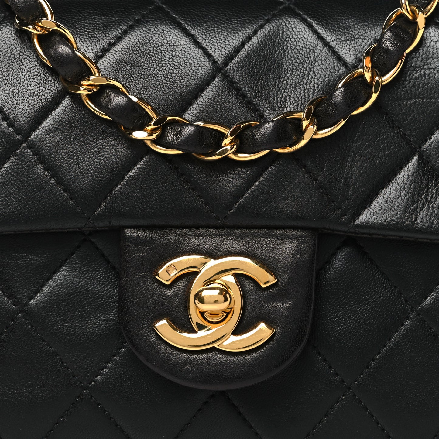 Lambskin Quilted Mini Square Flap Black