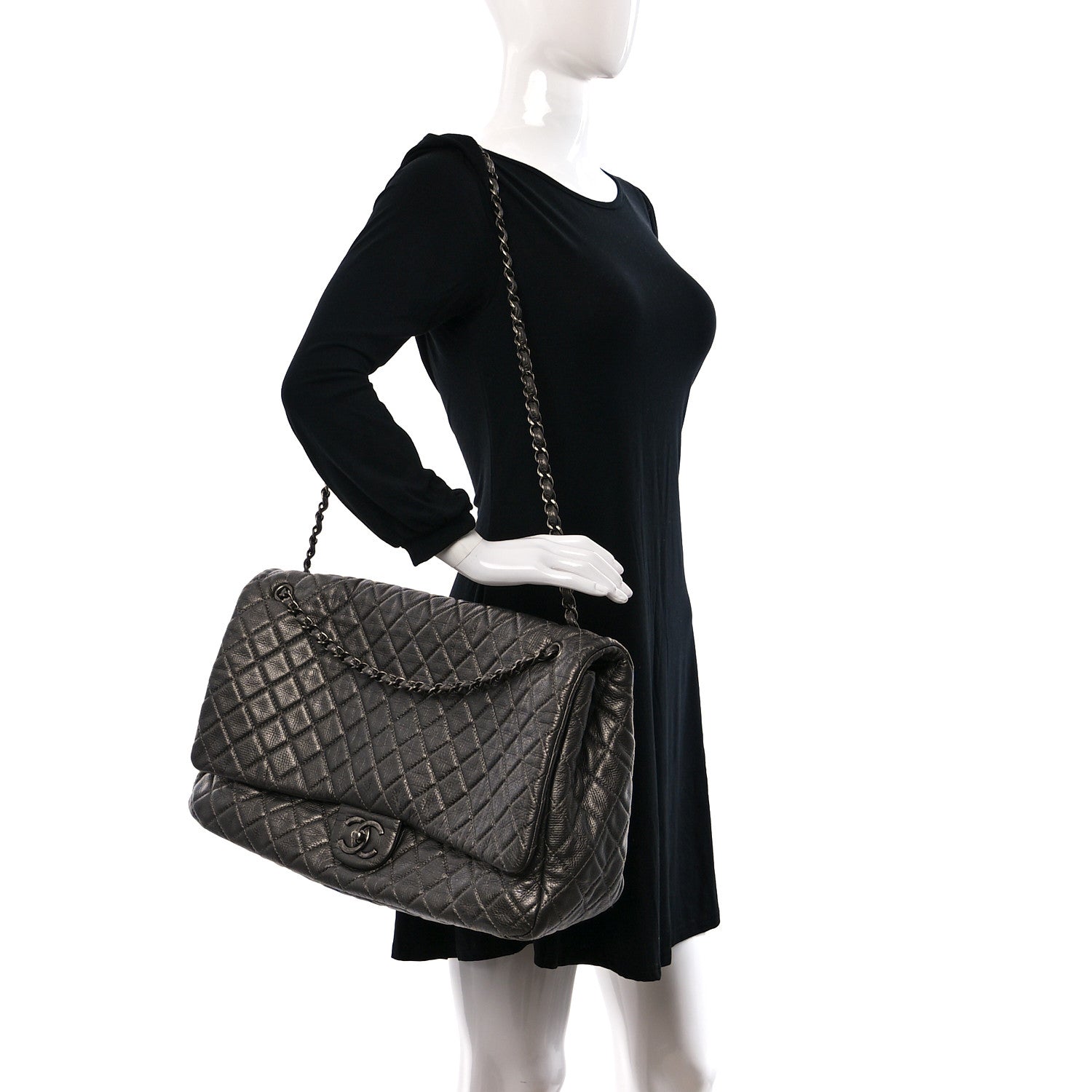 Chanel Metallic Calfskin Quilted Small XXL Travel Flap Bag Dark Silver 2 of 12