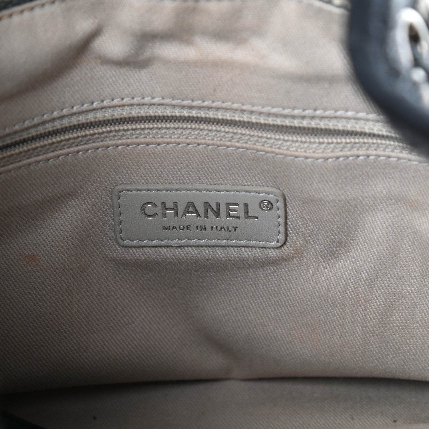 Chanel Striped Canvas Deauville Drawstring Bag Grey Black 6 of 11