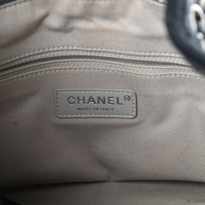 Chanel Striped Canvas Deauville Drawstring Bag Grey Black 6 of 11