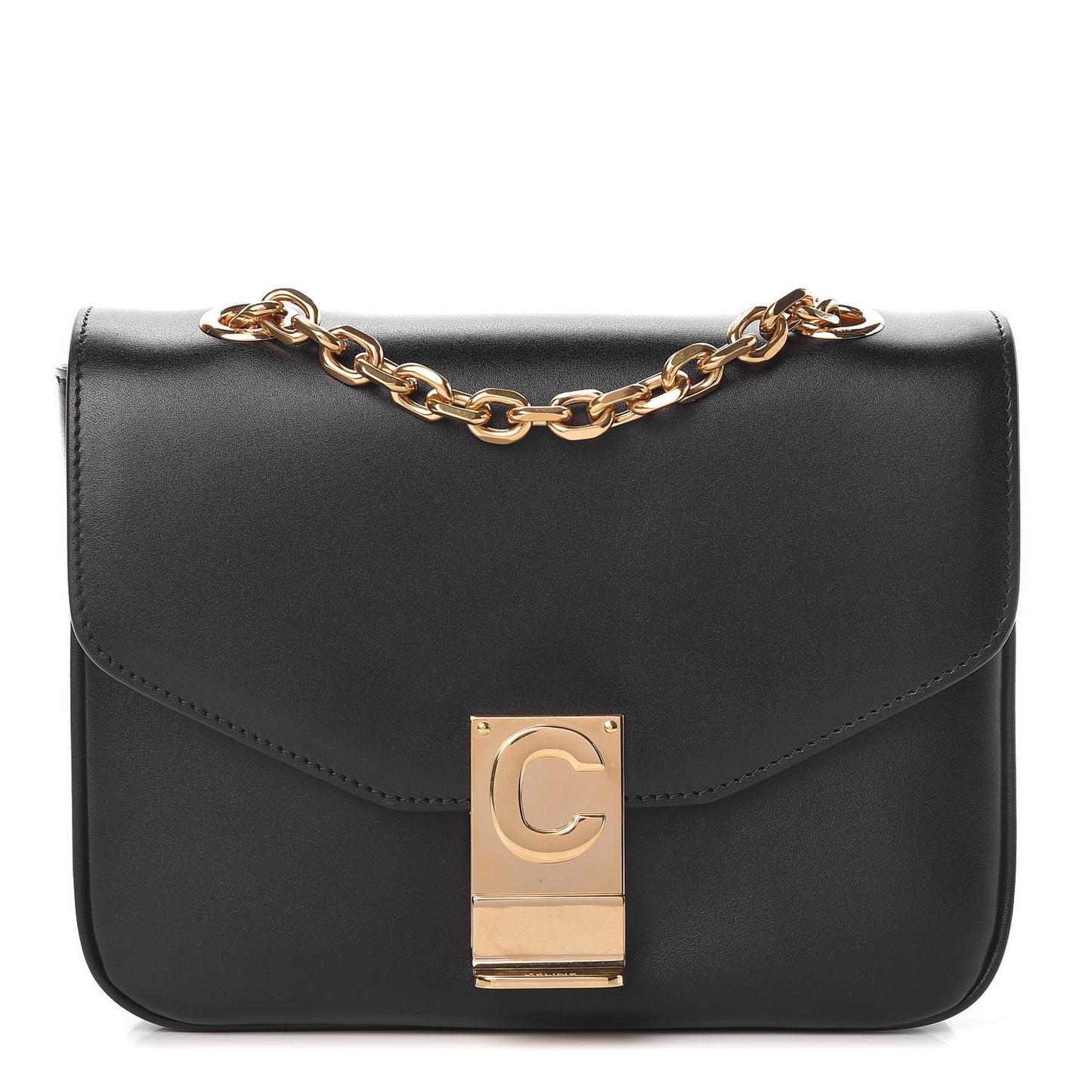 Shiny Calfskin Small C Bag Black