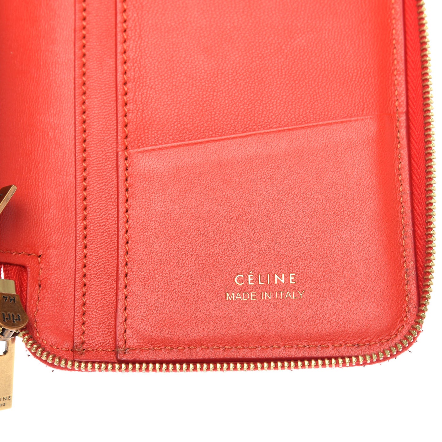 Drummed Calfskin Zip Around Organizer Wallet Coquelicot