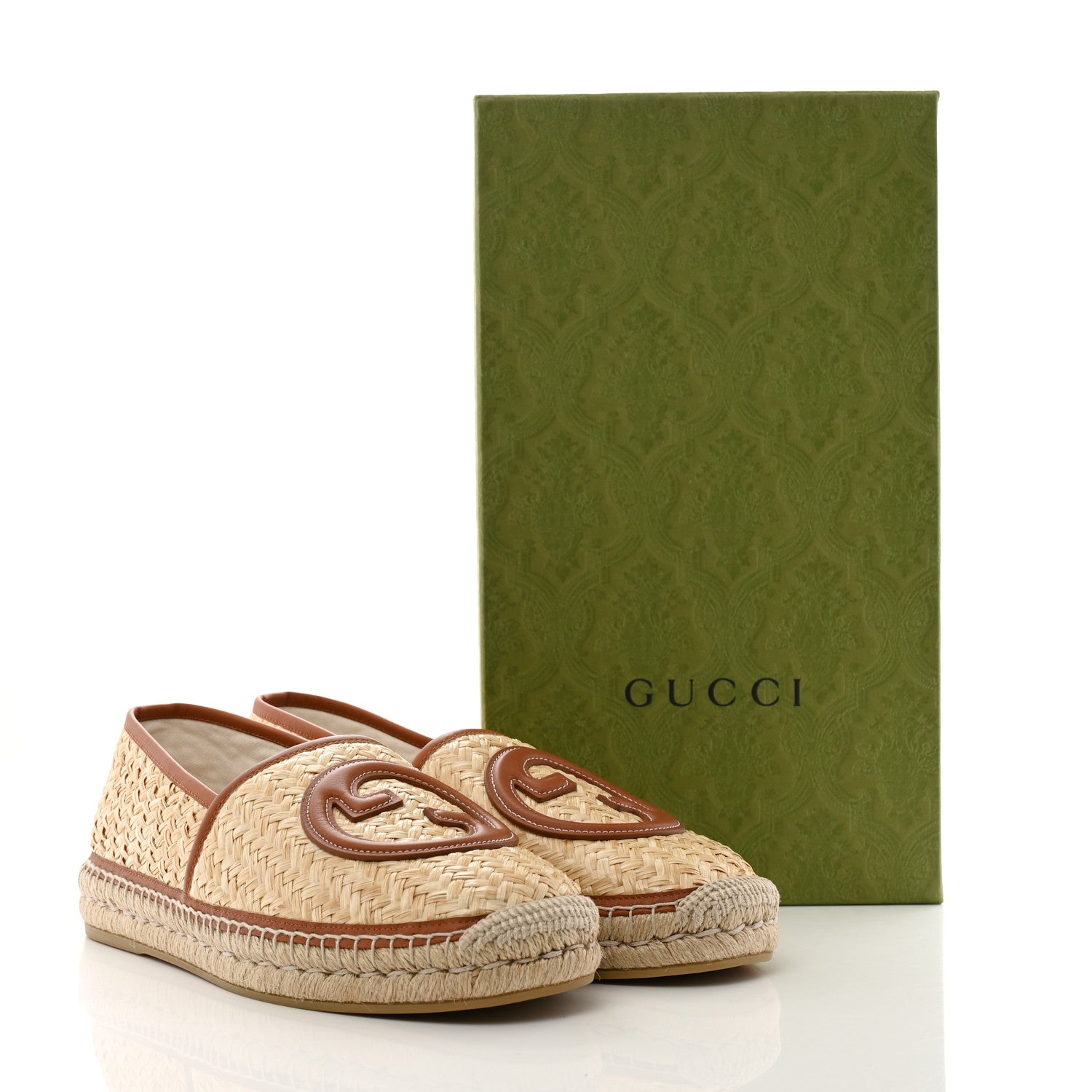 Gucci Raffia Harness Calfskin Interlocking G Mens Espadrilles 10 Palmi Naturale Harness Brown 10 of 10