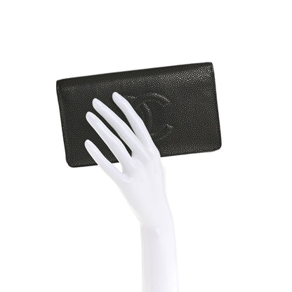 Chanel Metallic Caviar Timeless CC Yen Wallet Dark Silver 2 of 9
