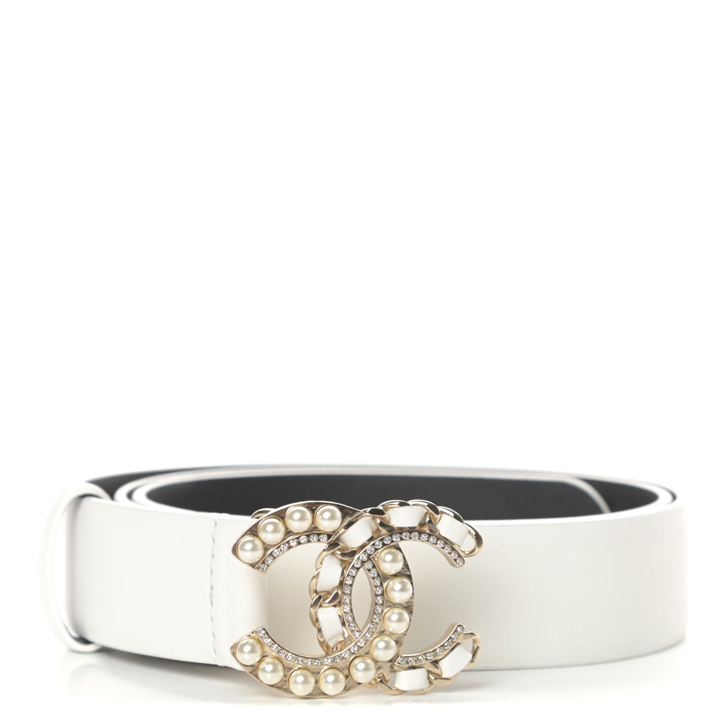 Calfskin Pearl CC Chain Belt 85 34 Ivory