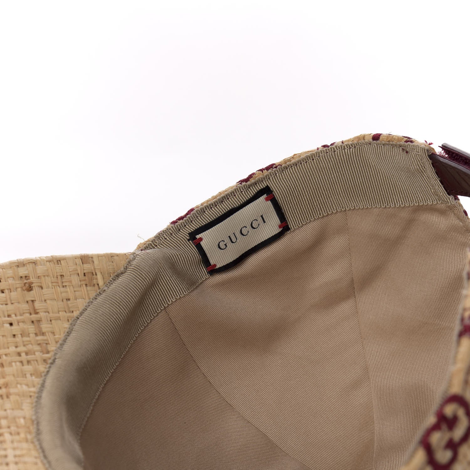 Gucci Raffia GG Monogram Elaphe Embroidered Aisha Baseball Hat L Ivory Bordeaux 9 of 9