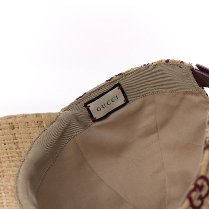 Gucci Raffia GG Monogram Elaphe Embroidered Aisha Baseball Hat L Ivory Bordeaux 9 of 9