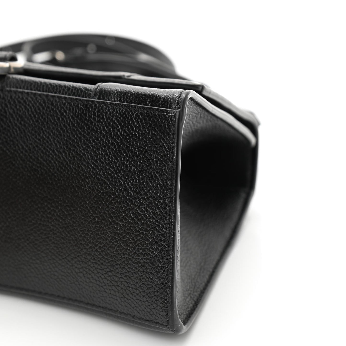 Grained Calfskin Small Hourglass Top Handle Bag Black