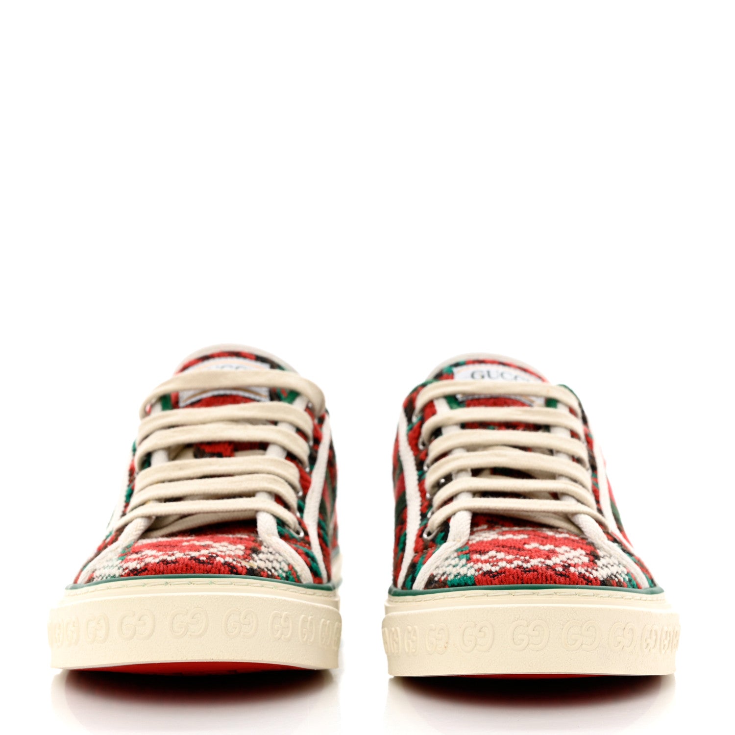Gucci Cotton Wool Web Houndstooth Interlocking G Womens 1977 Tennis Sneakers 36 Red Green 2 of 9