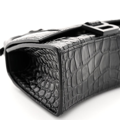 Balenciaga Shiny Calfskin Monochrome Crocodile Embossed Hourglass Top Handle Bag XS Black 8 of 10