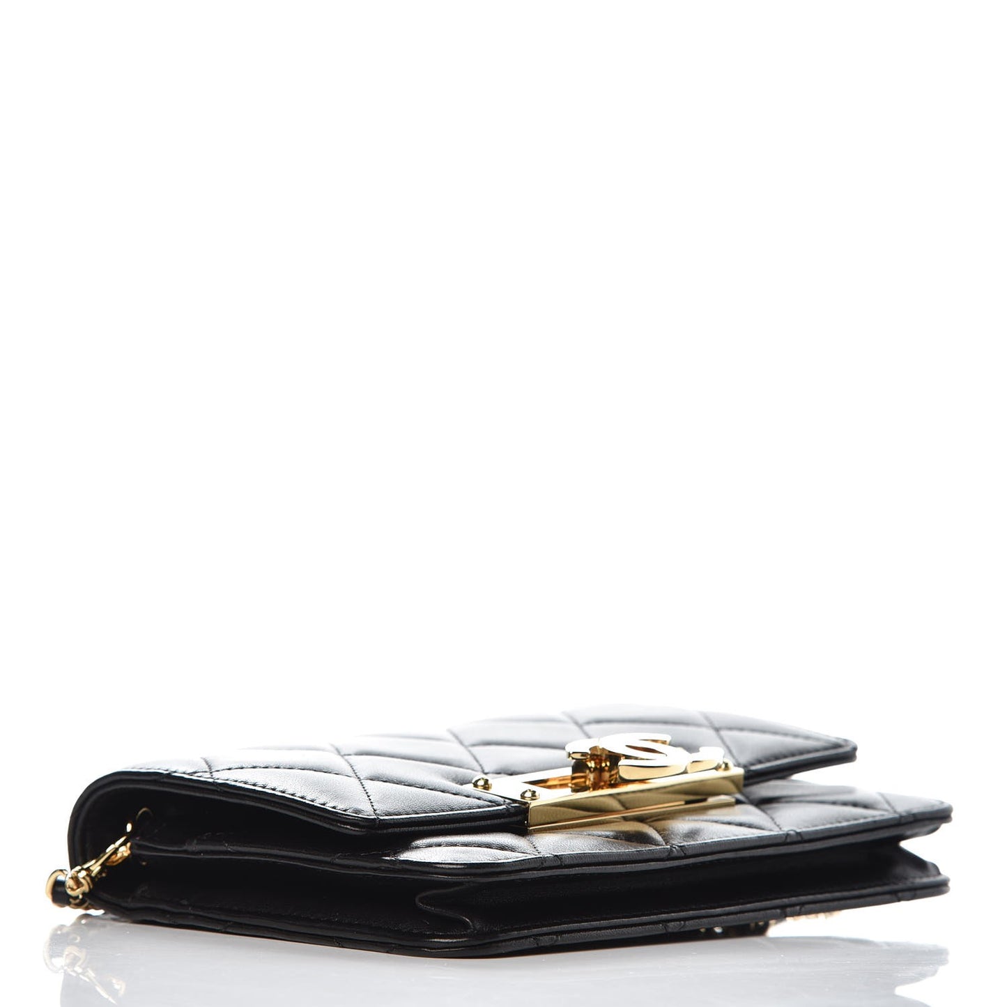 Lambskin Quilted Golden Class Wallet on Chain WOC Black