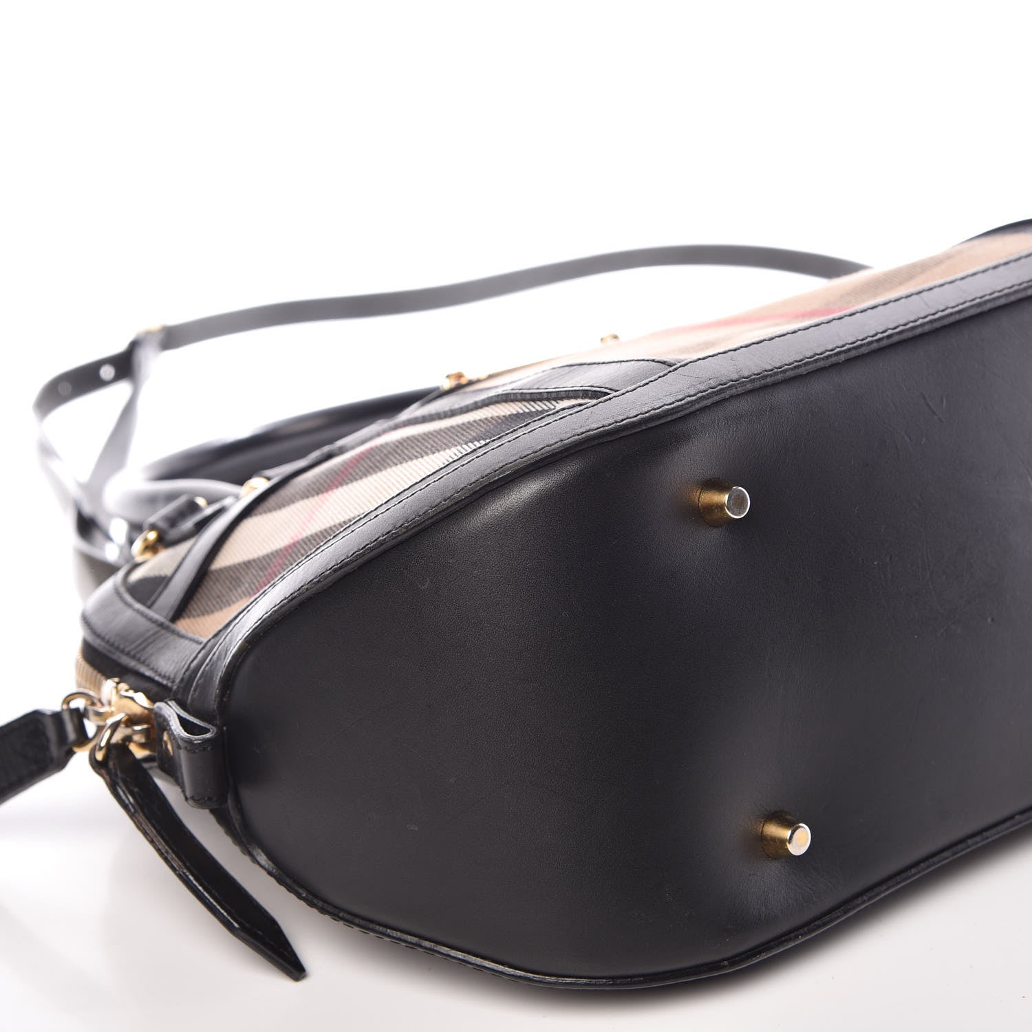Burberry Bridle Calfskin House Check Small Orchard Bowling Bag Black 12 of 14