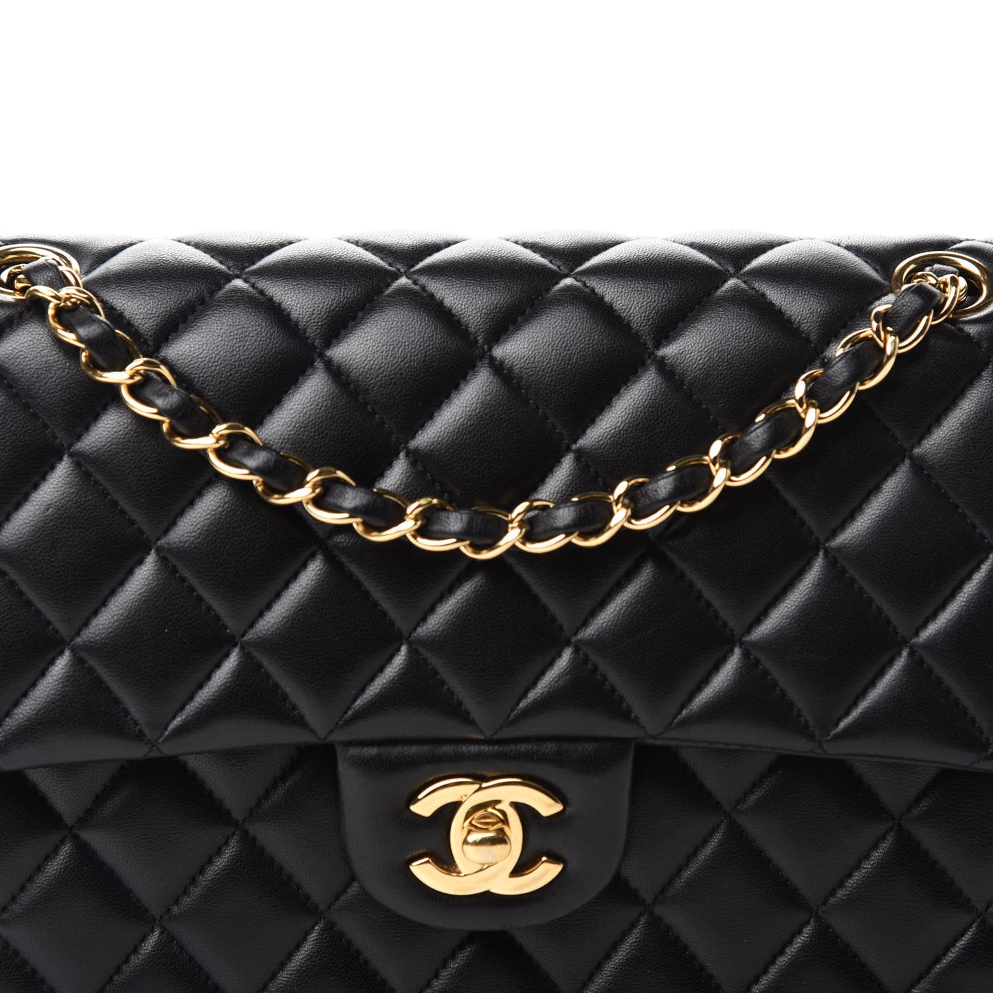 Lambskin Quilted Medium Double Flap Black
