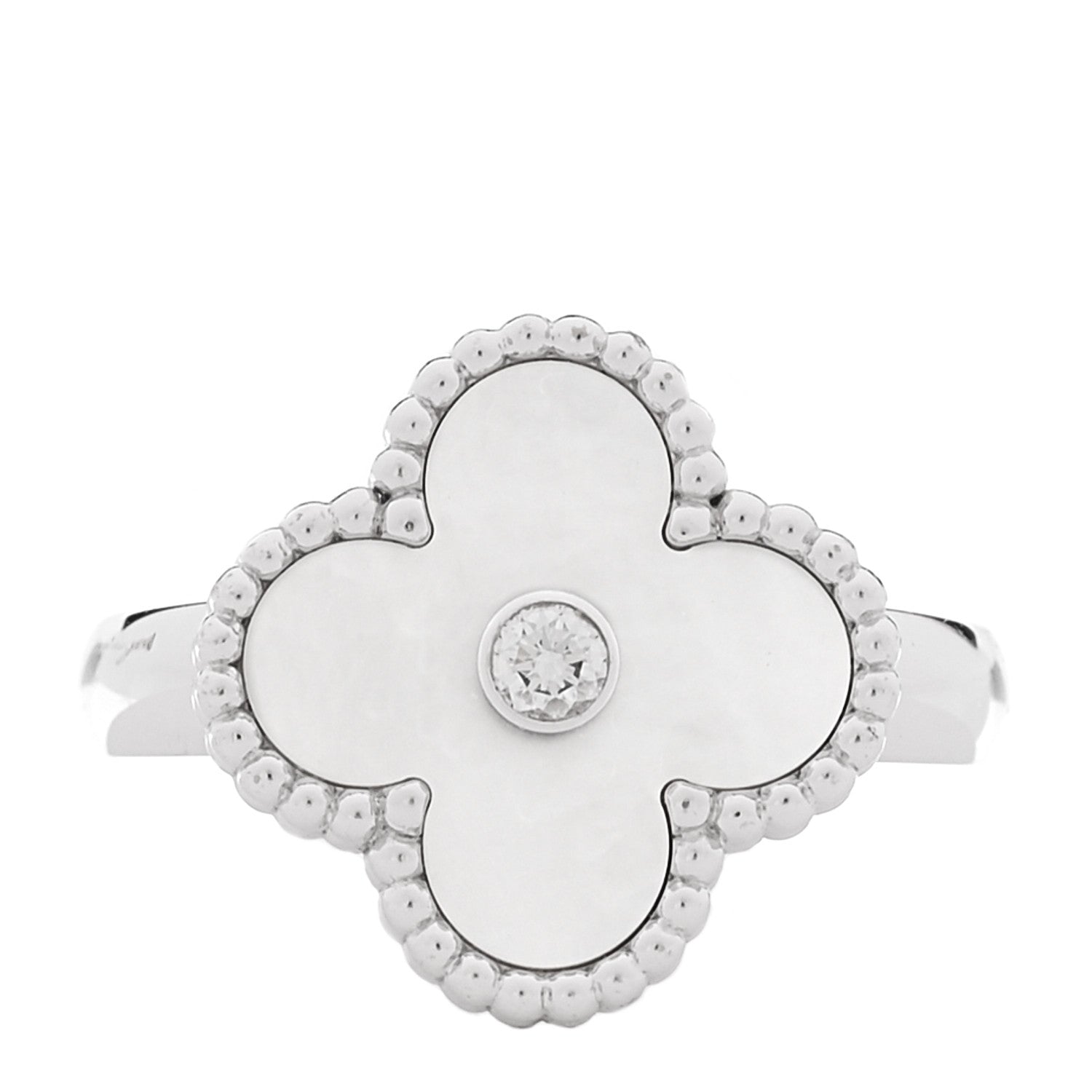 Van Cleef & Arpels 18K White Gold Diamond Mother of Pearl Vintage Alhambra Ring 50/5.25 1 of 4