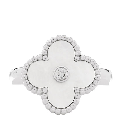 Van Cleef & Arpels 18K White Gold Diamond Mother of Pearl Vintage Alhambra Ring 50/5.25 1 of 4