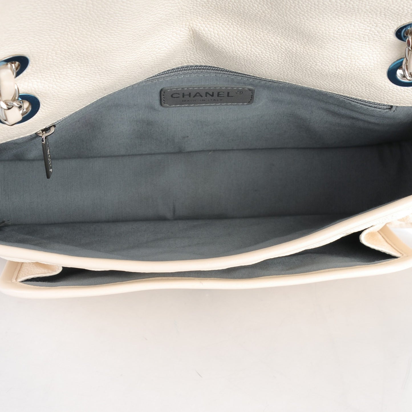Caviar Quilted Medium French Riviera Flap White