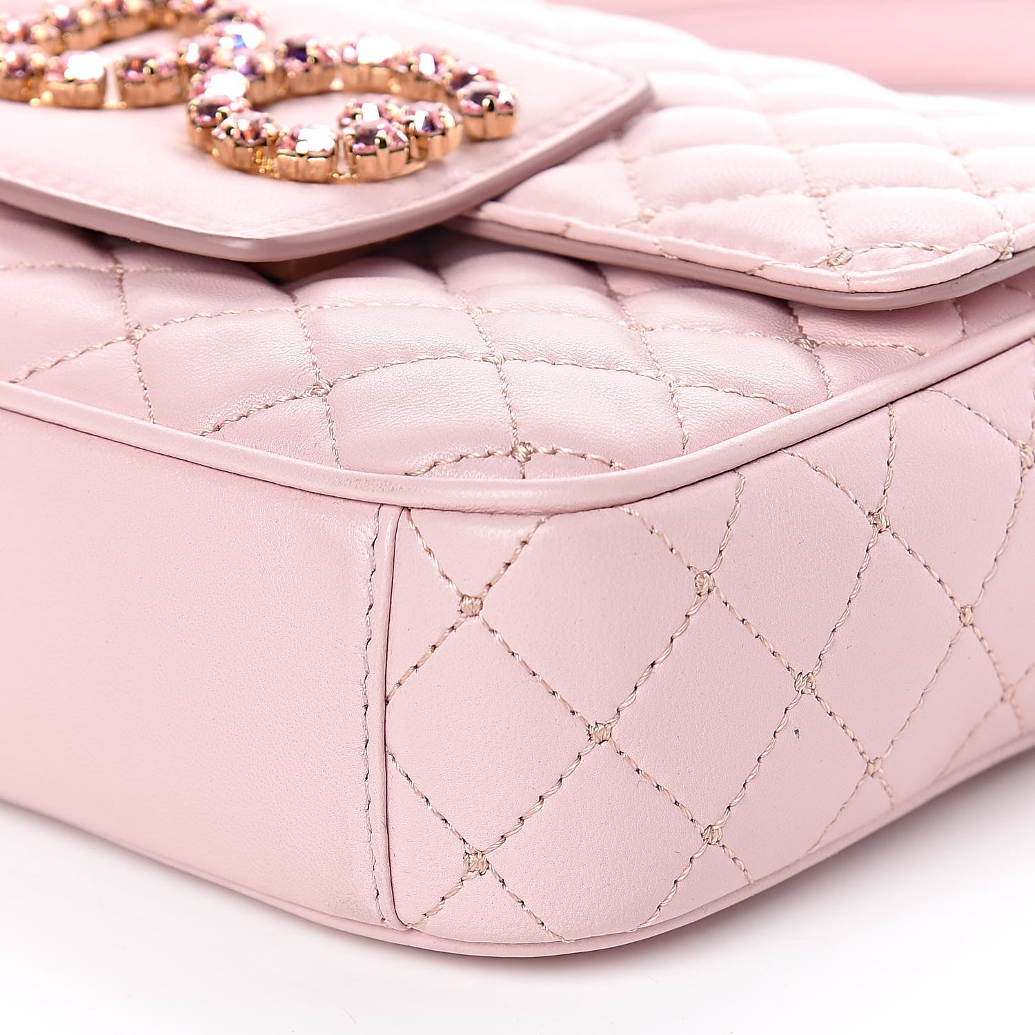 Dolce & Gabbana Lambskin Quilted Crystal Embellished Mini Millennial Shoulder Bag Rosa Carne 8 of 8