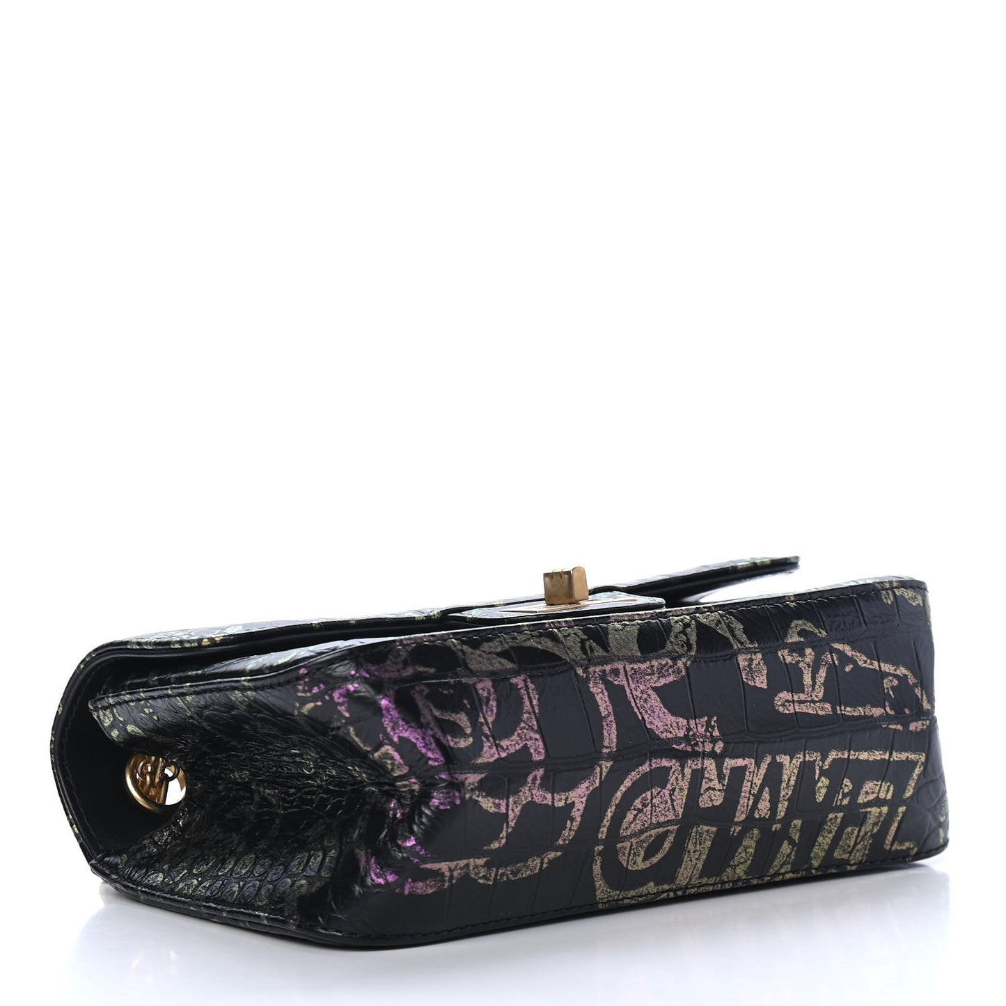 Calfskin Crocodile Embossed Graffiti 2.55 Mini Cocodile Reissue Flap Black Pink