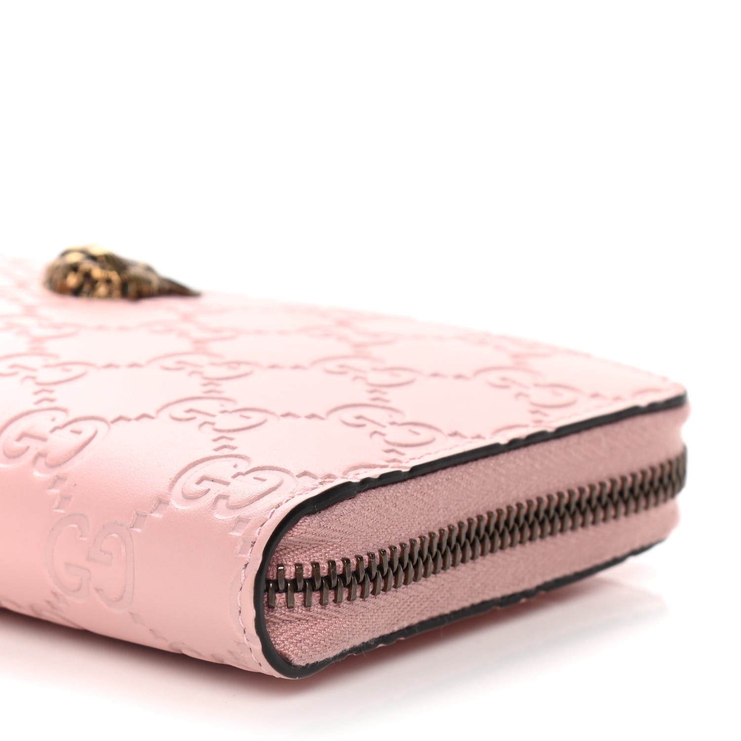 Gucci Guccissima Signature Crystal Cat Zip Around Wallet Light Candy Pink 9 of 10