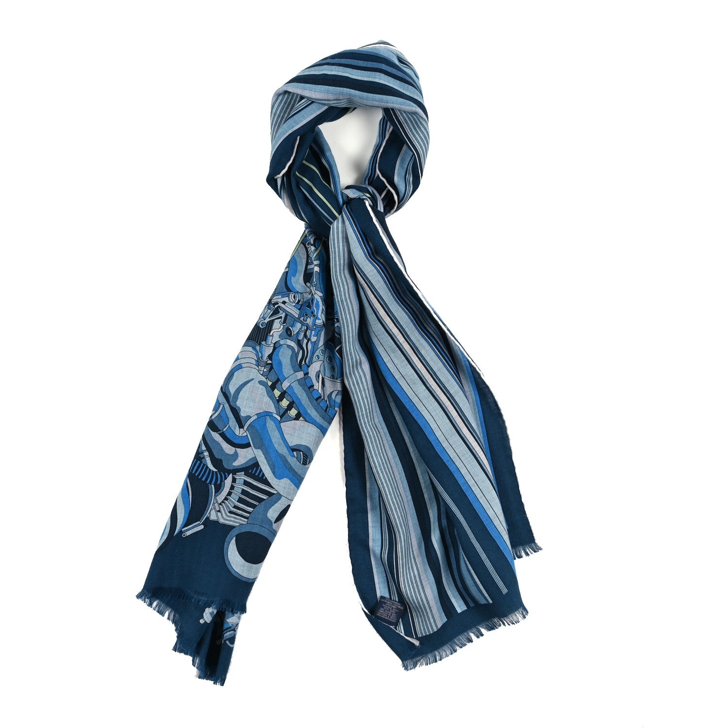 Hermes Cashmere Silk 600 Chevaux Rectangle Scarf Marine Gris Chine 1 of 7