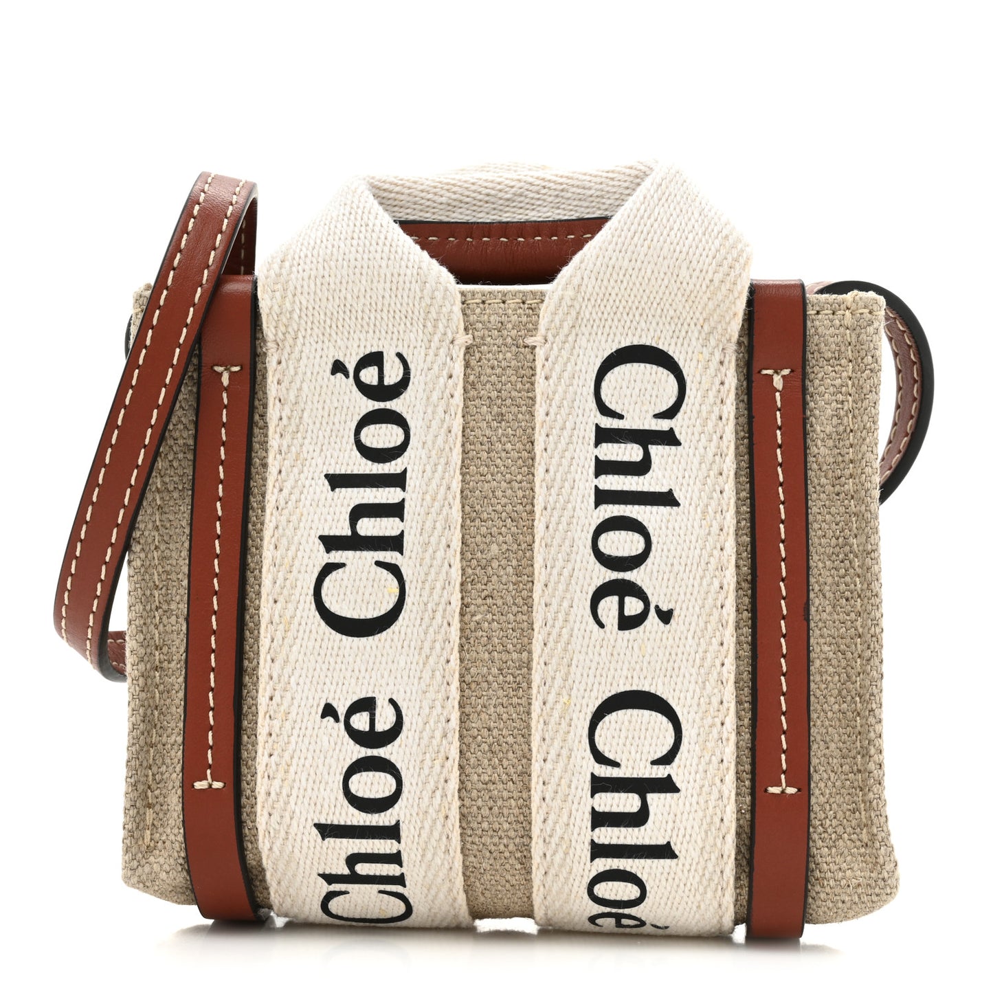 Cotton Calfskin Nano Woody Ribbon Tote White Brown