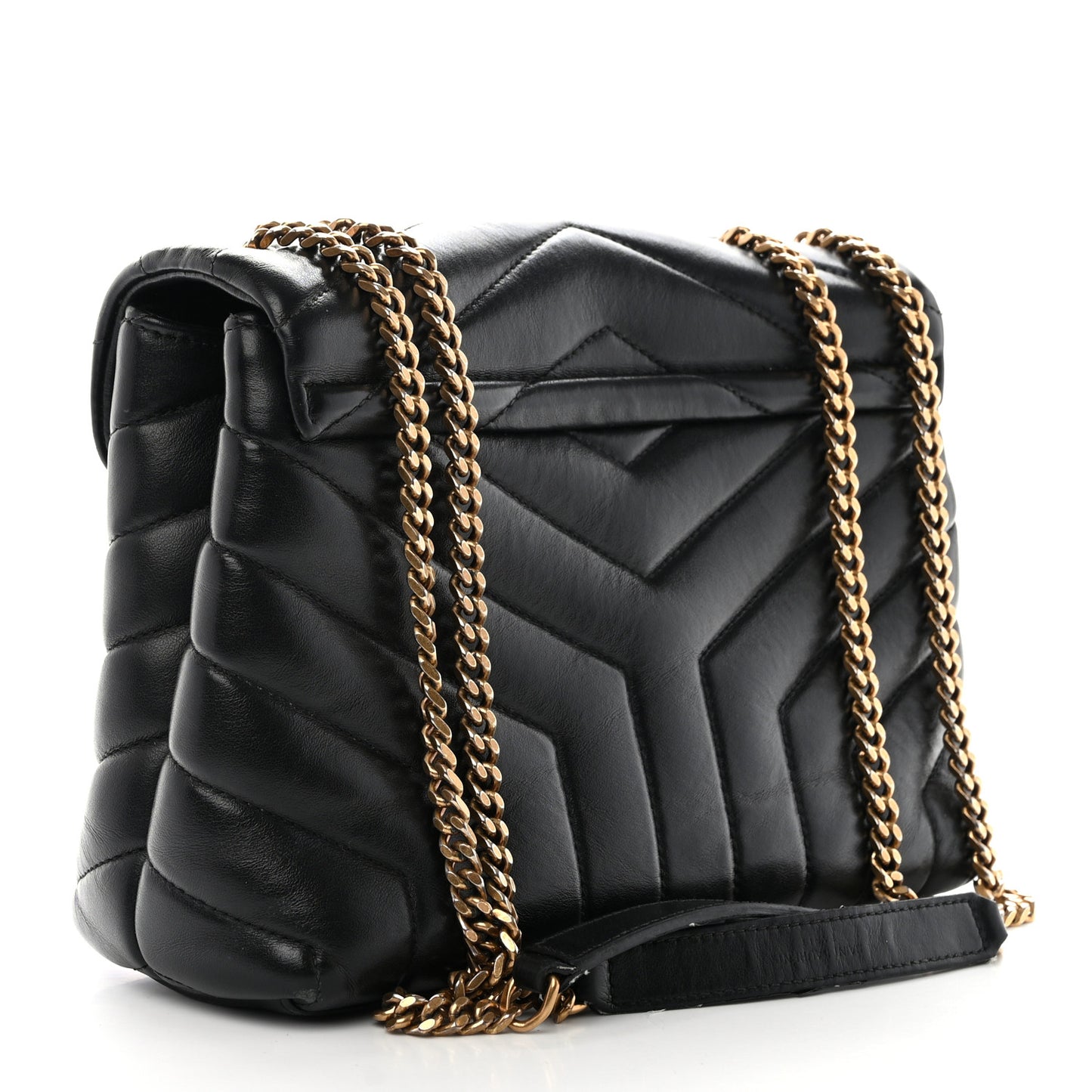 Calfskin Y Quilted Monogram Small Loulou Chain Satchel Black