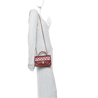 Chanel Lambskin Quilted Top Handle Clutch With Chain Burgundy 2 of 11