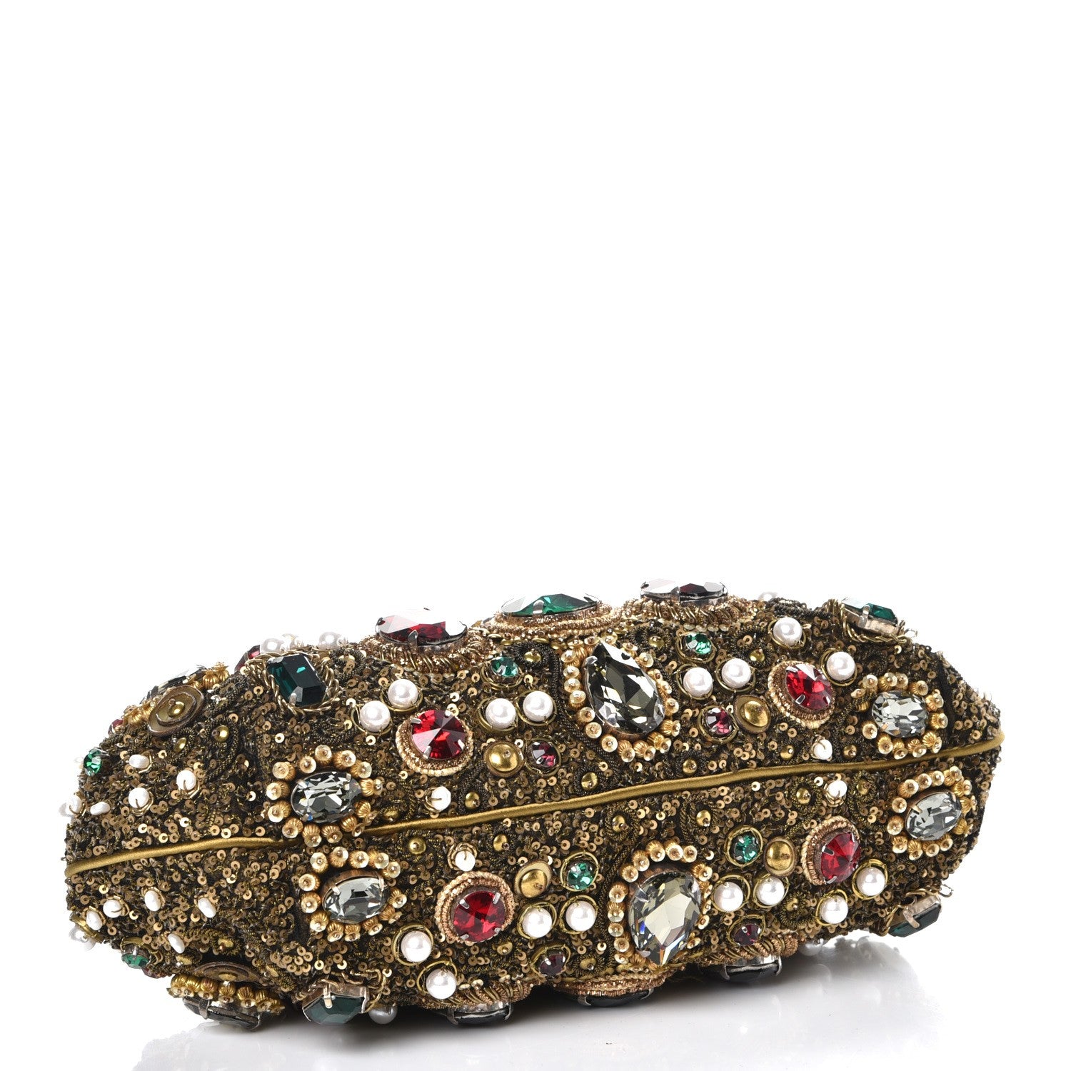 Dolce & Gabbana Satin Sequin Crystal Embellished Chain Clutch Green Multicolor 4 of 9
