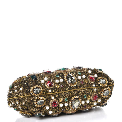 Dolce & Gabbana Satin Sequin Crystal Embellished Chain Clutch Green Multicolor 4 of 9
