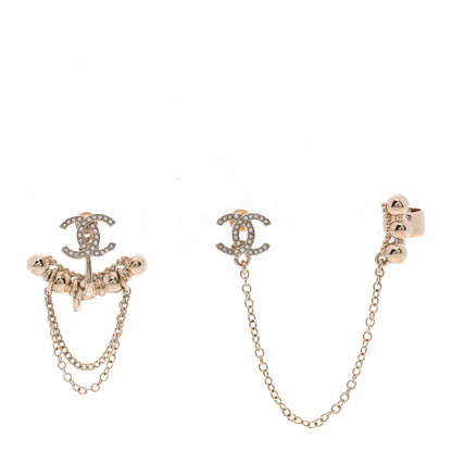 Chanel Metal Crystal CC Chain Cuff Earrings Gold 1 of 4