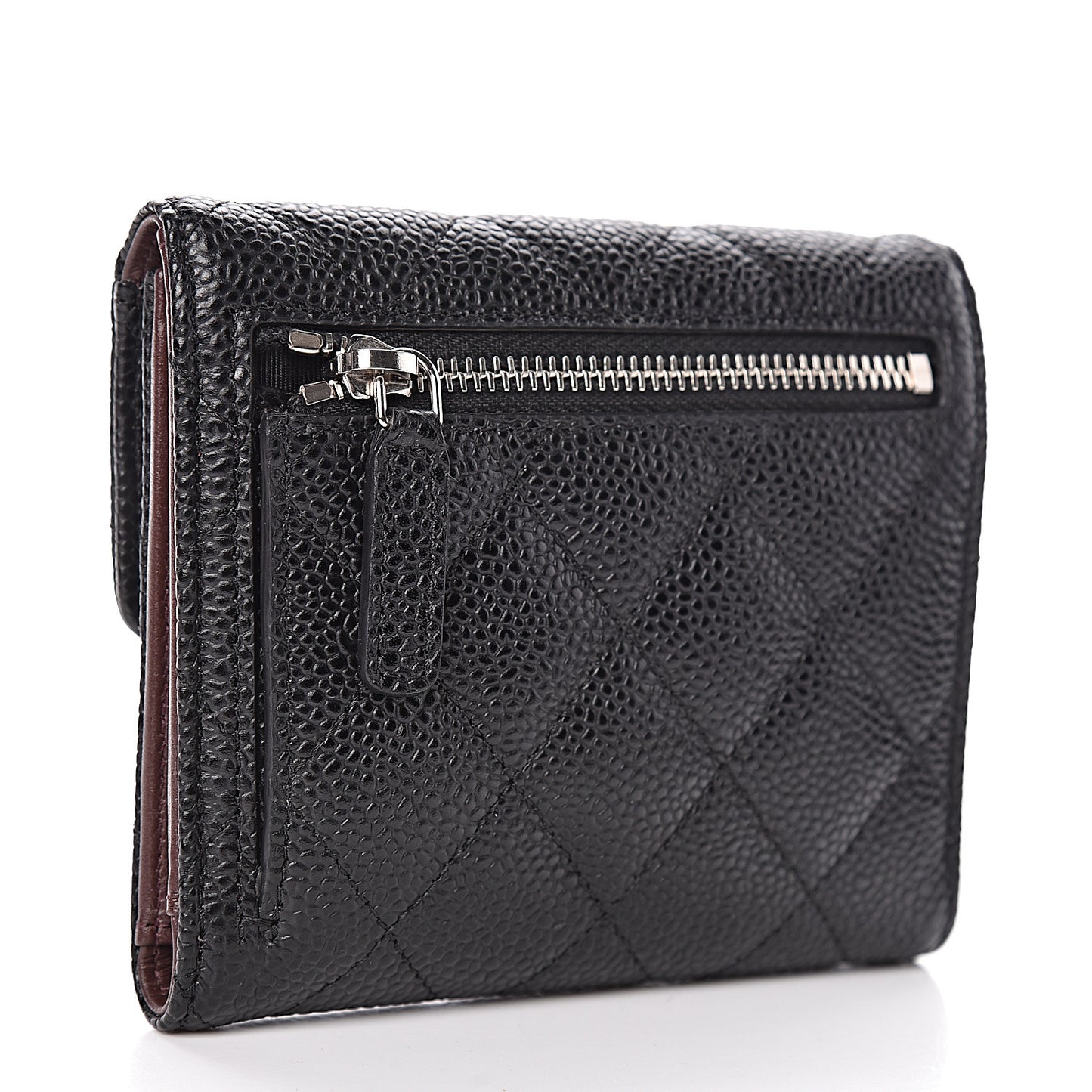 Caviar Quilted Compact Flap Wallet Black