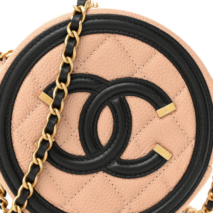 Chanel Caviar Quilted Round Filigree Crossbody Beige Black 8 of 10