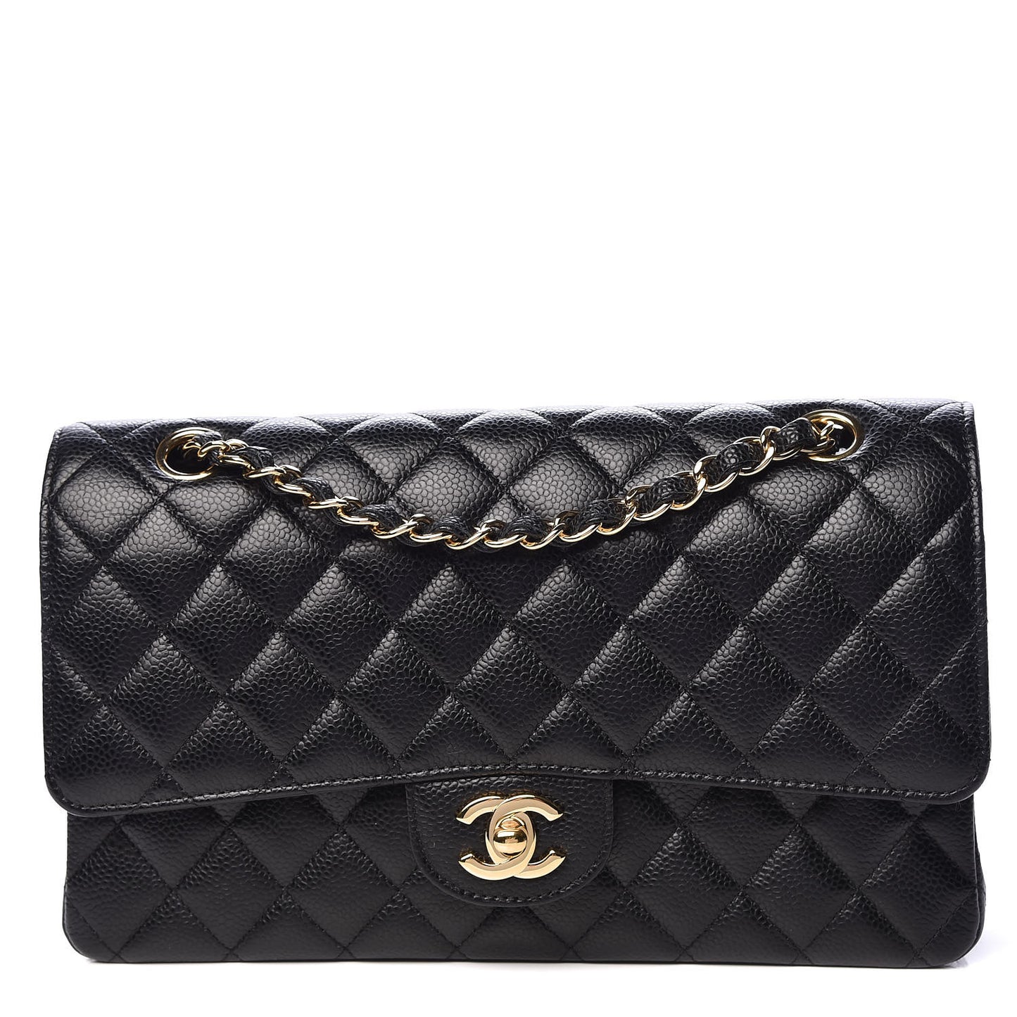 Caviar Quilted Medium Double Flap Black