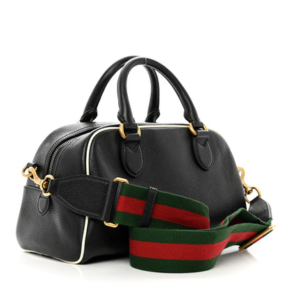 Gucci X ADIDAS Textured Dollar Calfskin Web Trefoil Logo Embossed Mini Bowling Bag Black Off White 3 of 10