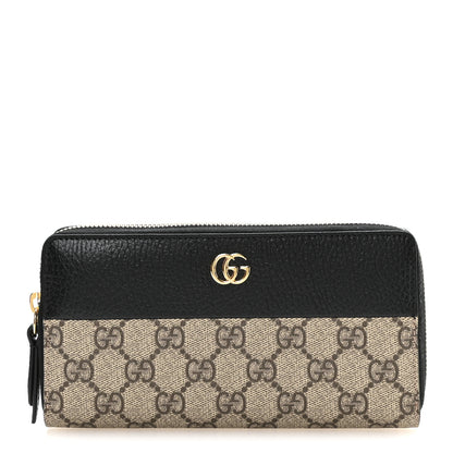 Gucci Dollar Calfskin GG Supreme Monogram GG Marmont Zip Around Wallet Black Beige Ebony 1 of 8