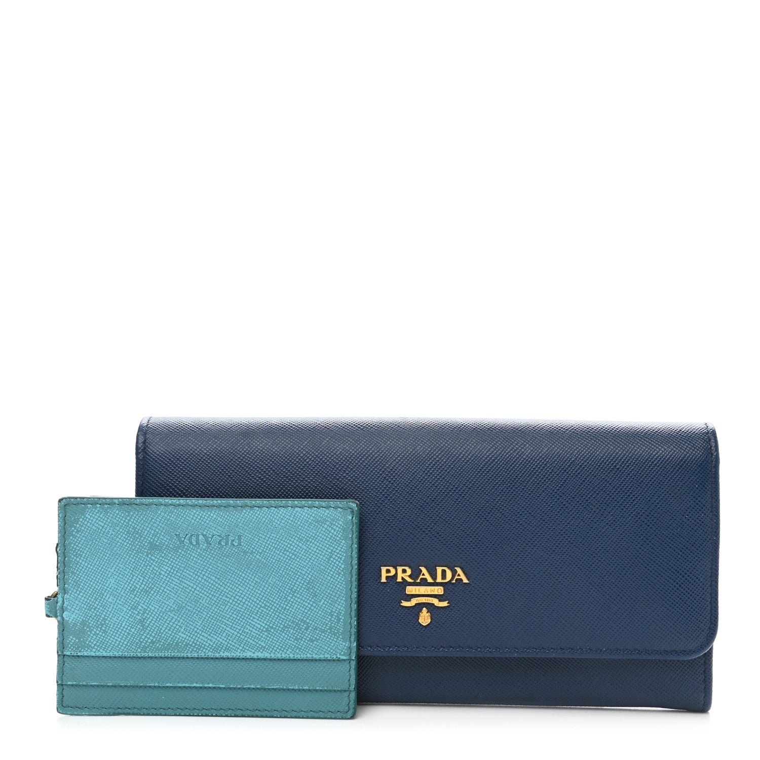 Prada Saffiano Metal Continental Flap Wallet Bluette Cobalto Turchese 1 of 8