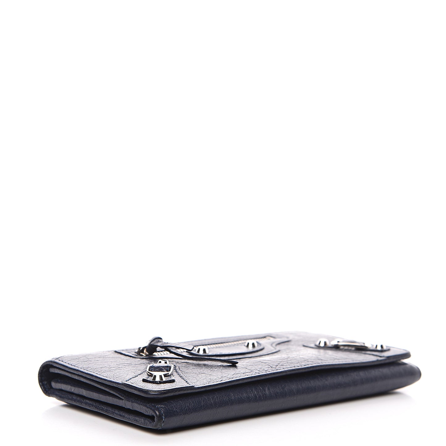Agneau Classic Silver Hardware Money Wallet Bleu Obscur