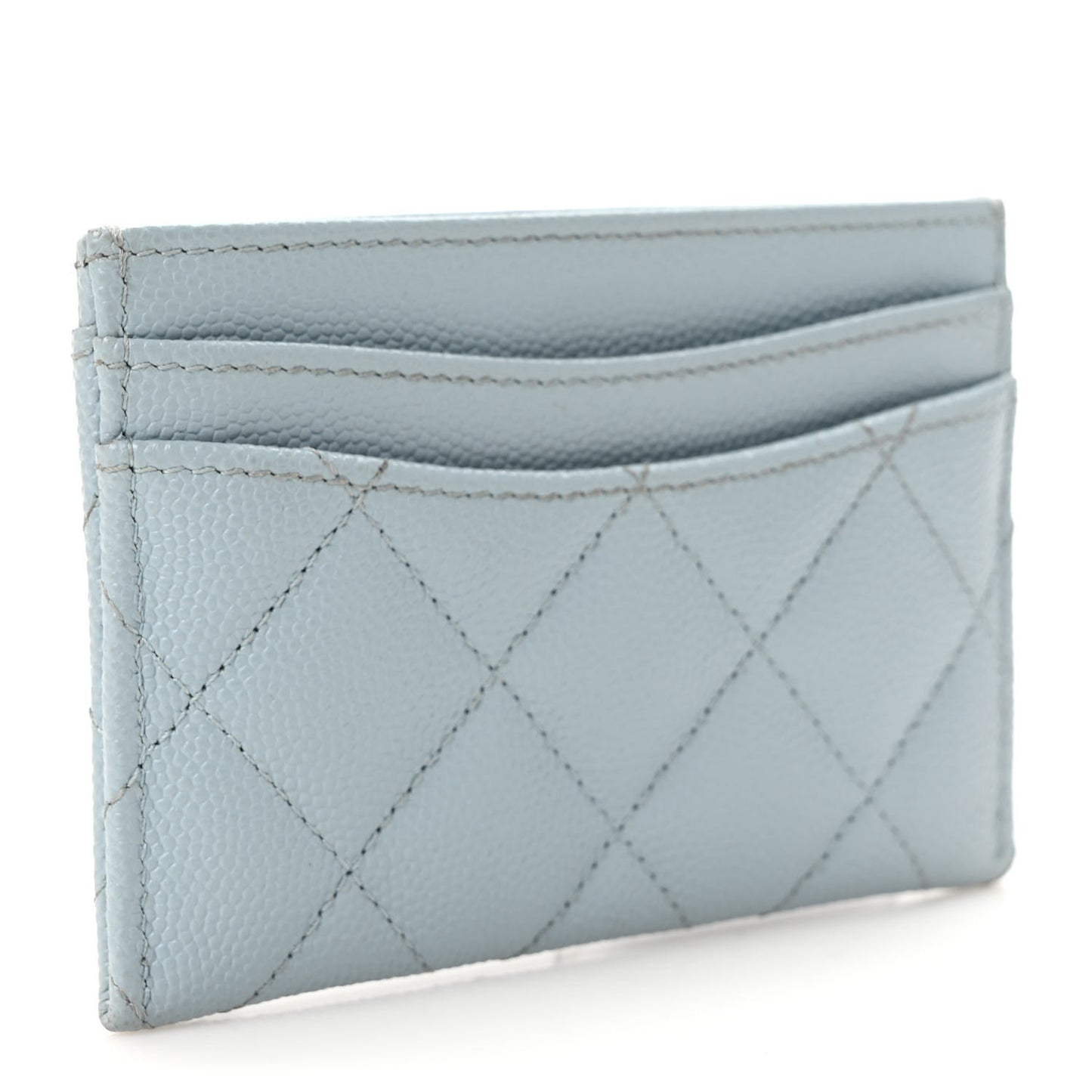 Caviar Quilted Card Holder Light Blue