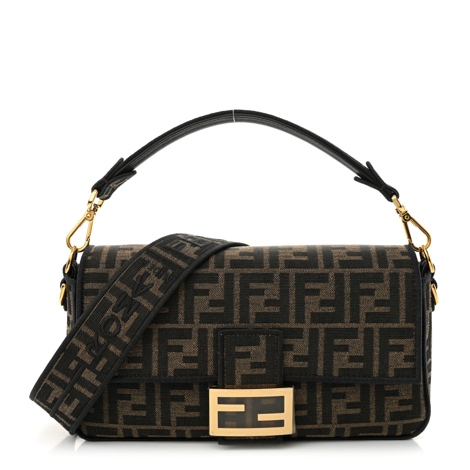 Fendi Fabric Jacquard FF 1974 Medium Baguette Tobacco Moro Black 1 of 11