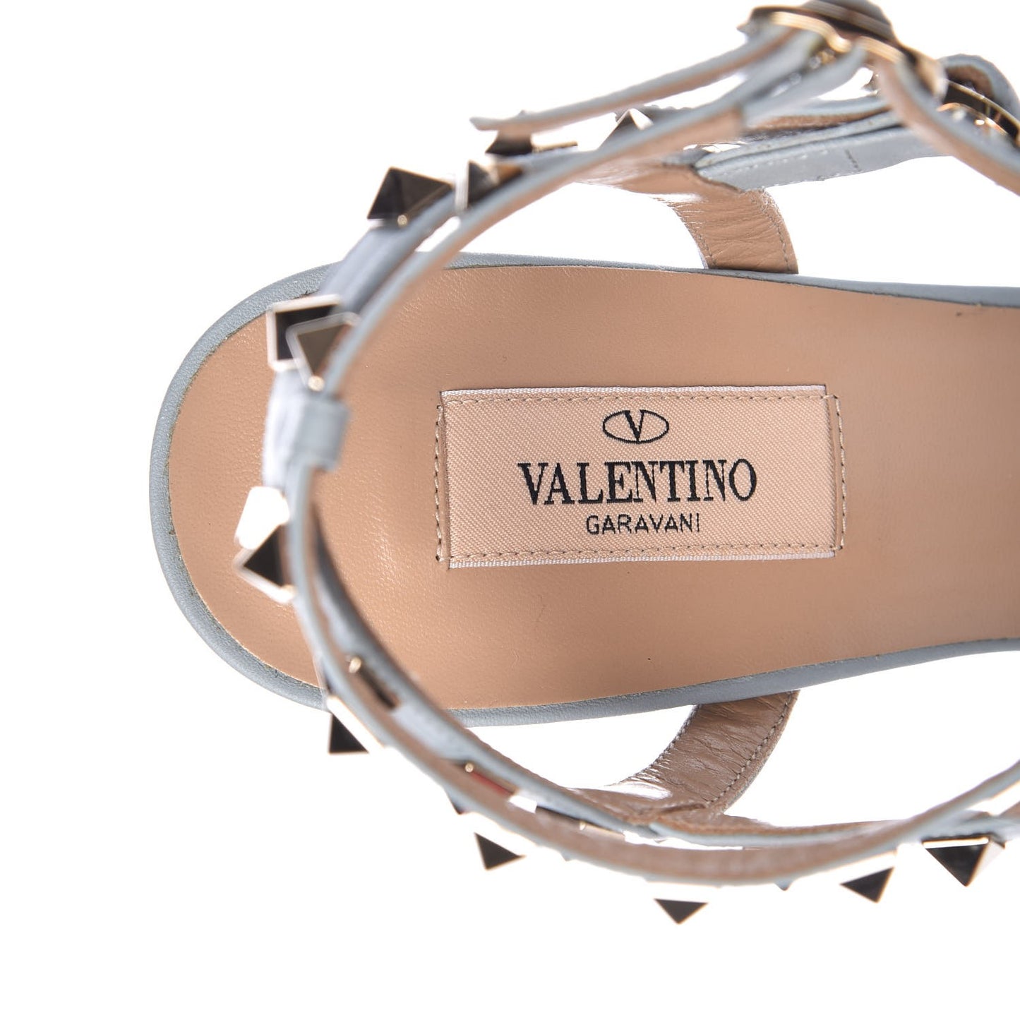 Pebbled Calfskin Rockstud Ankle Strap 65mm Pumps 39.5 Sky Sorbet