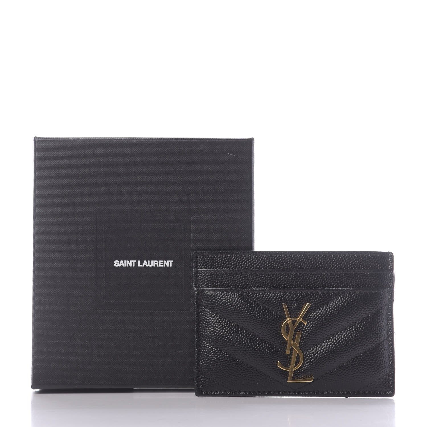 Saint Laurent Grain De Poudre Matelasse Chevron Monogram Credit Card Case Black 9 of 9