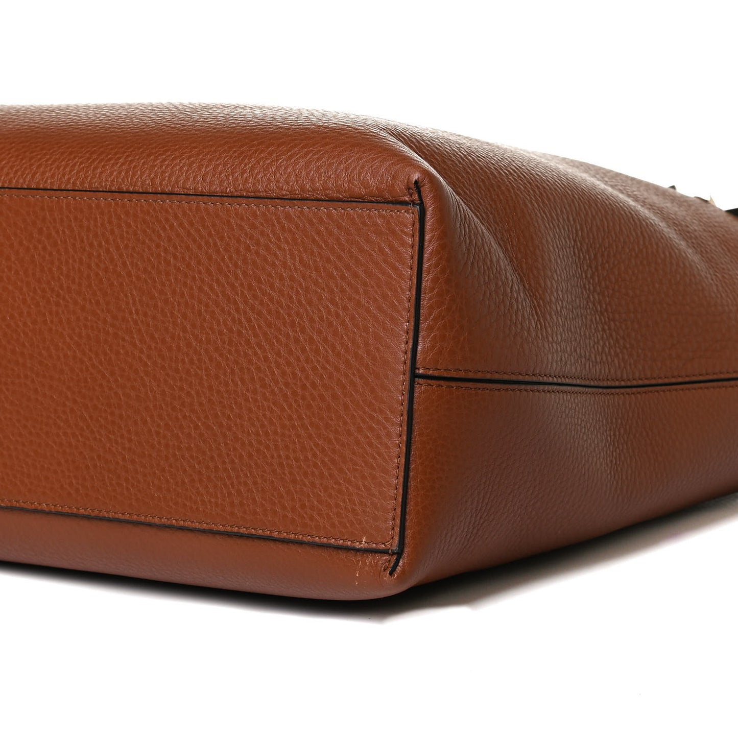 Grained Calfskin Rockstud Shoulder Tote Bright Cognac
