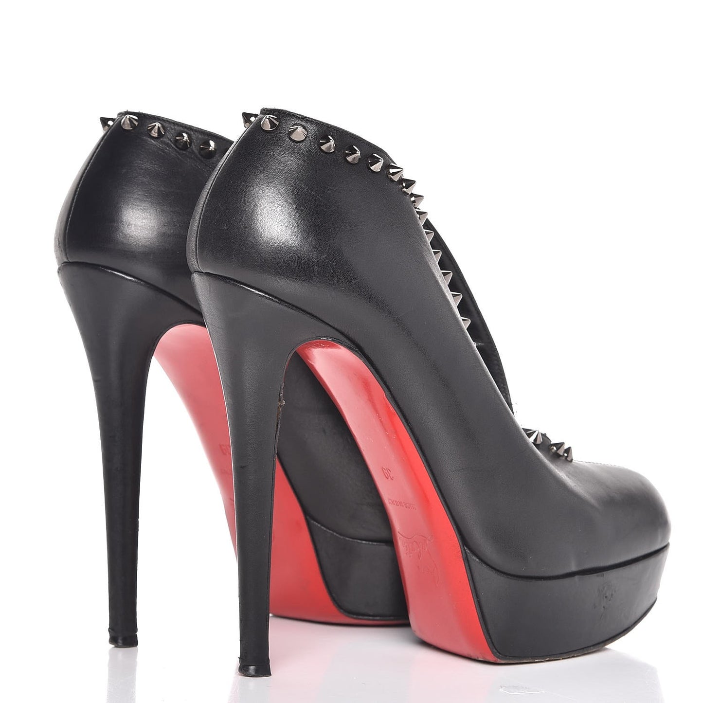 Calfskin Studded Miss Fast Plato 140 Platform Booties 39 Black