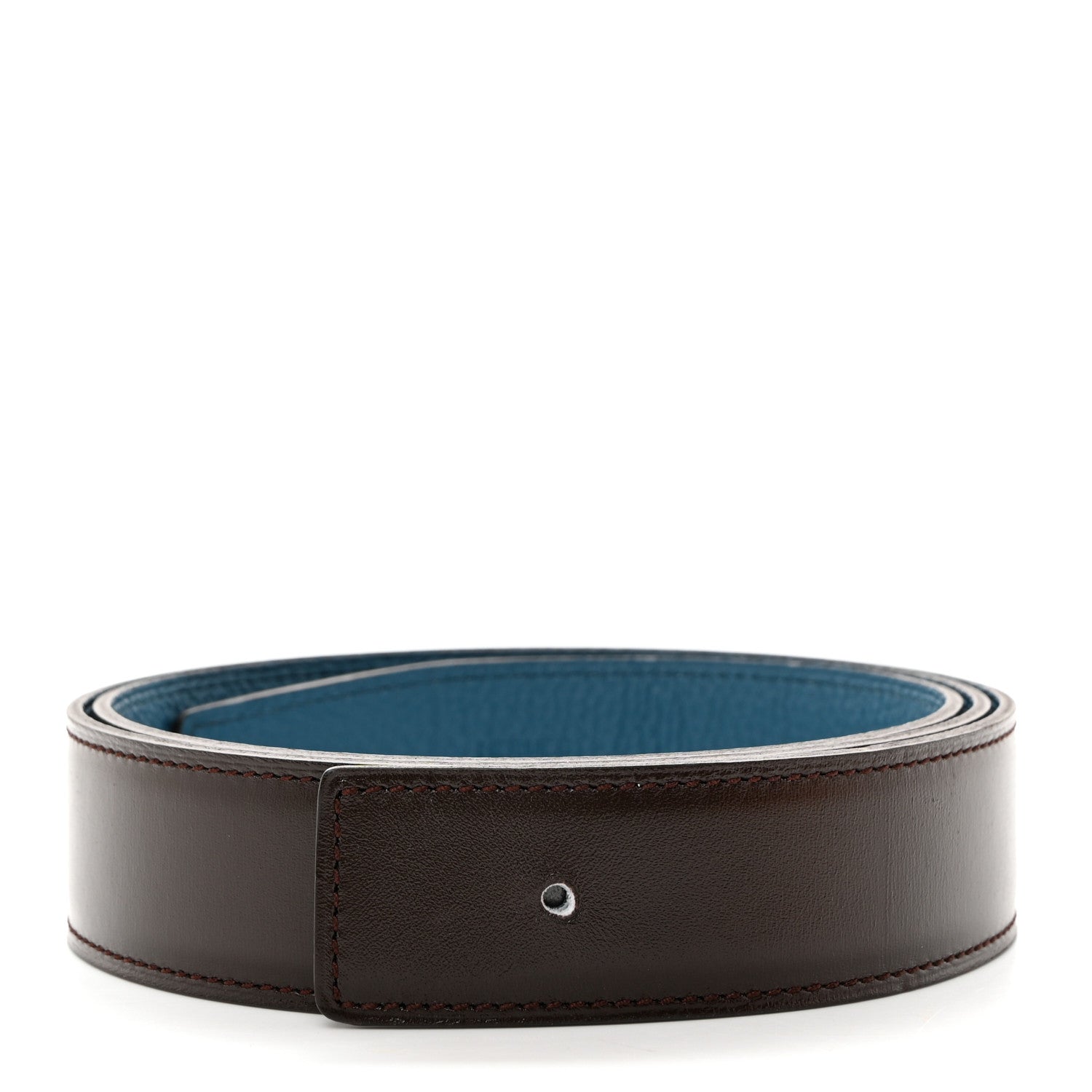 Hermes Box Togo 32mm Belt Strap 90 Chocolate Bleu Izmir 2 of 9