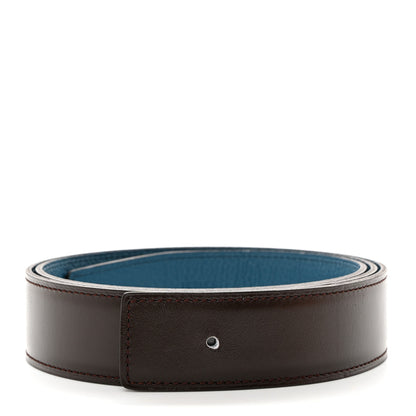 Hermes Box Togo 32mm Belt Strap 90 Chocolate Bleu Izmir 2 of 9