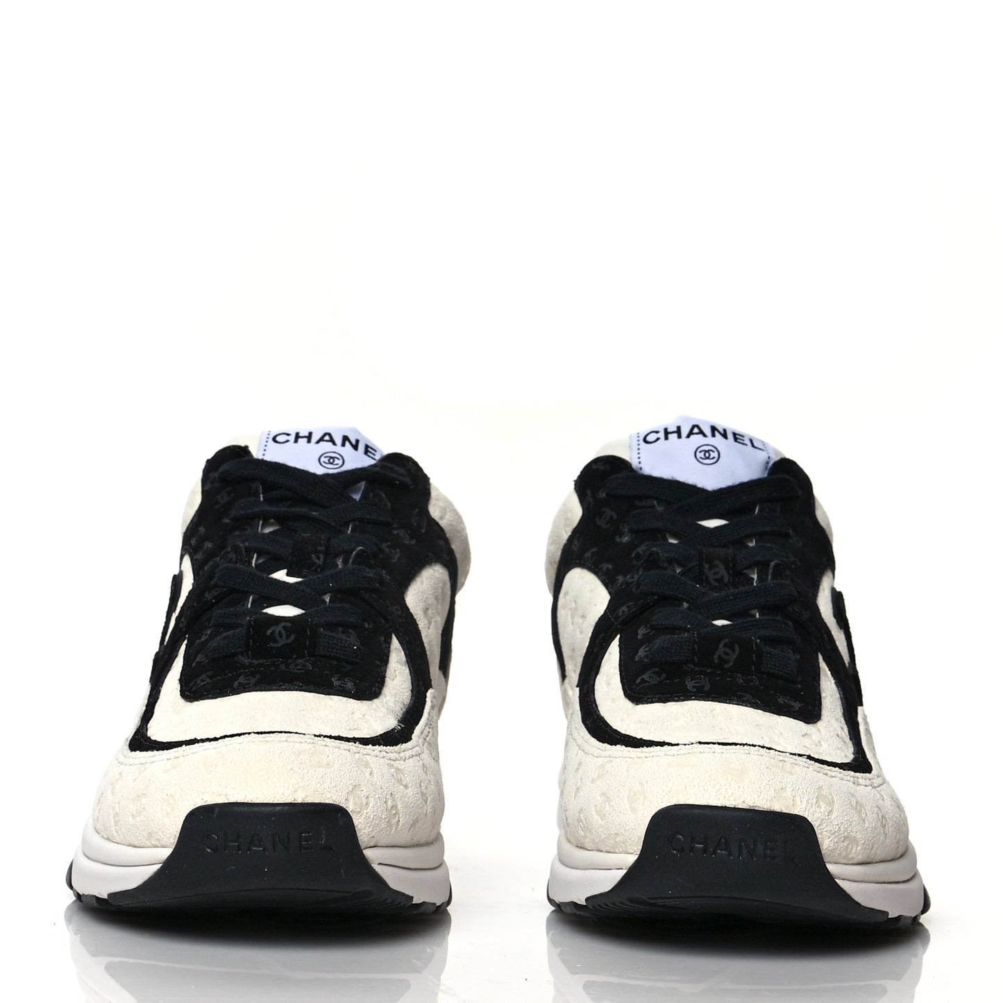 Suede Calfskin Womens CC Printed Sneakers 38.5 White Black