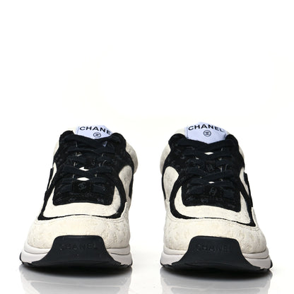 Chanel Suede Calfskin Womens CC Printed Sneakers 38.5 White Black 2 of 9