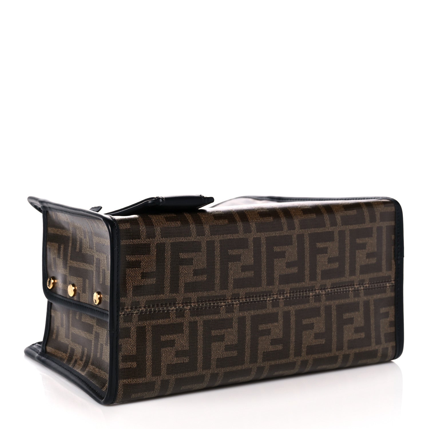 Fendi Glazed Fabric Vitello Century FF 1974 Stamp Patch Mini Peekaboo Defender Cover Mogano Panna Black 4 of 14
