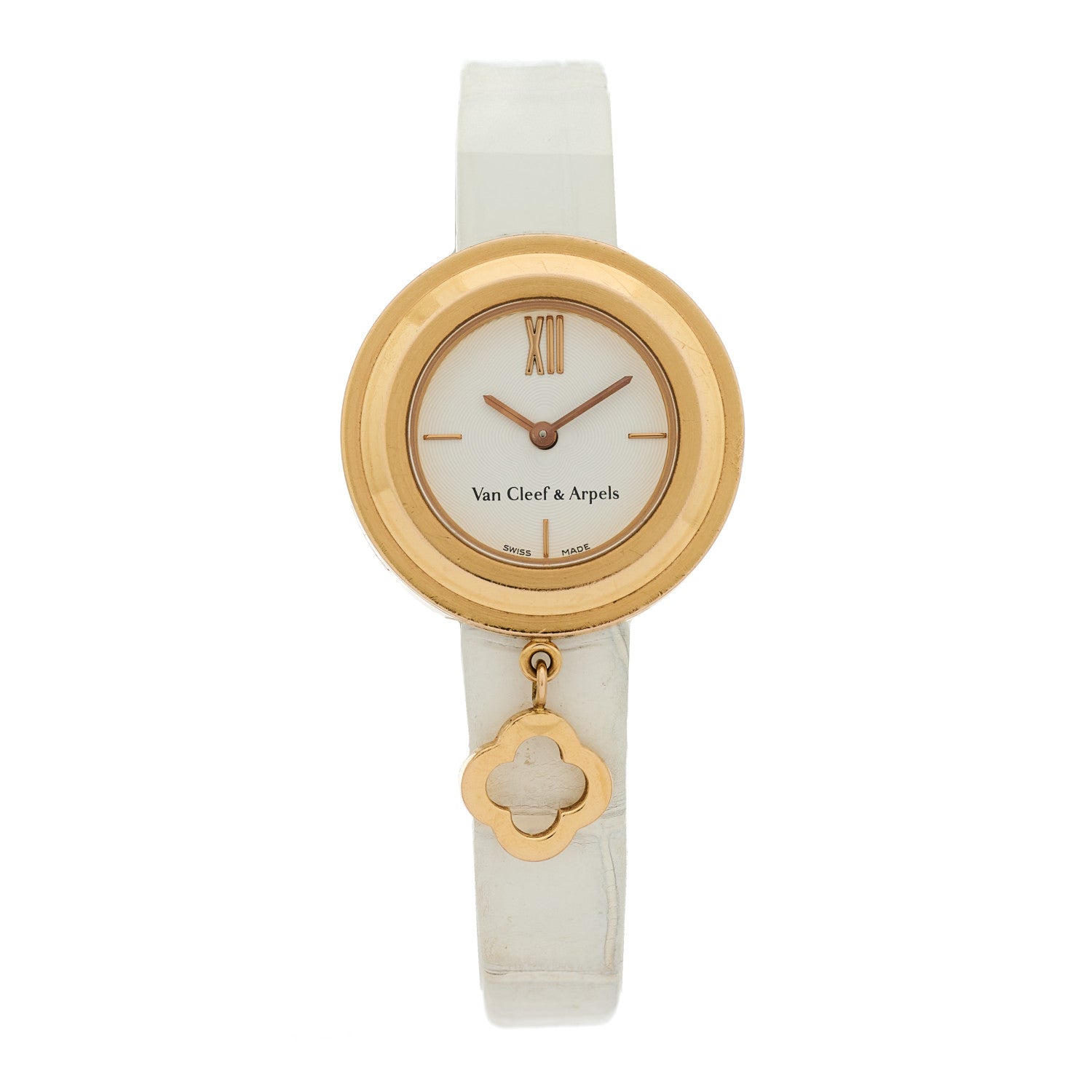 Van Cleef & Arpels 18K Rose Gold Alligator 25mm Charms Quartz Watch 2 of 10