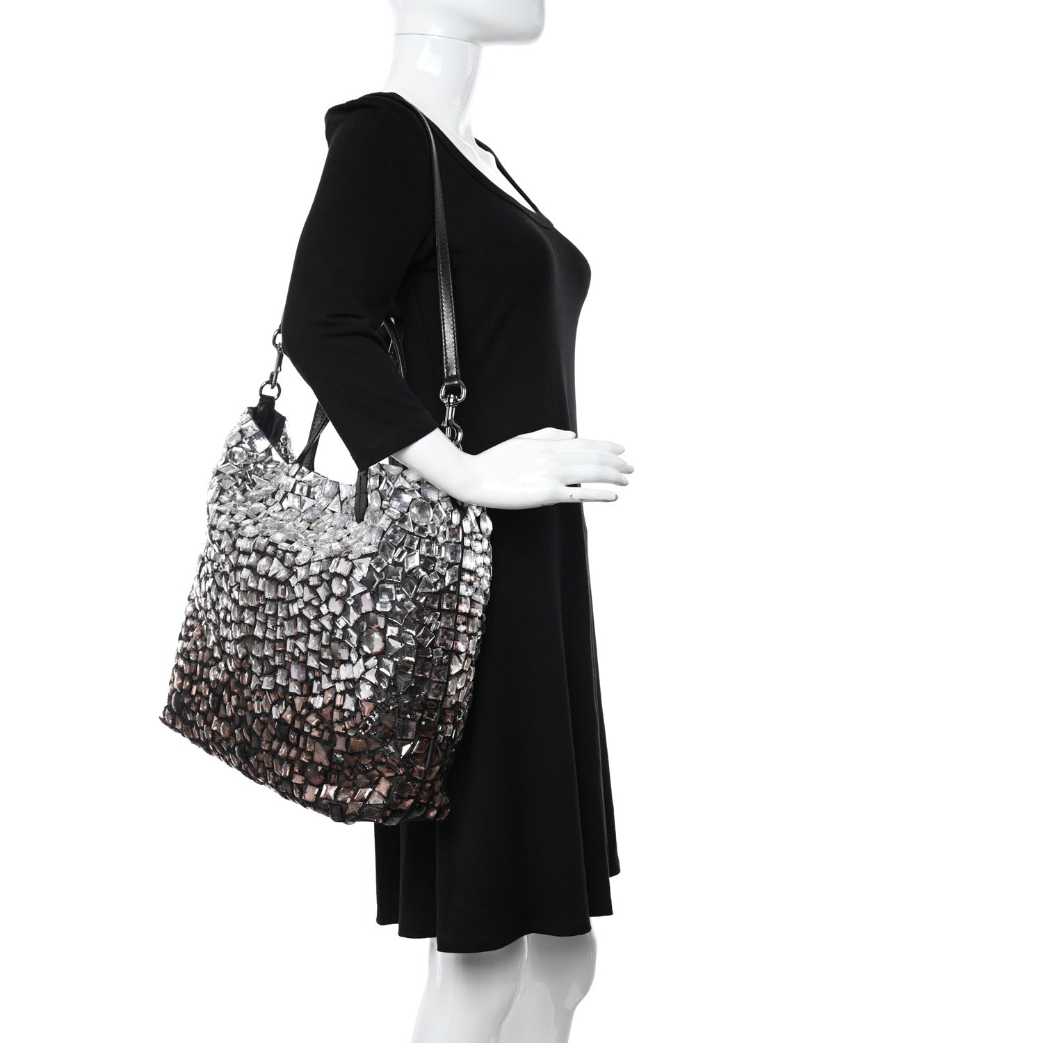 Valentino Garavani Vitello Crystal Ombre Tote Black 2 of 14